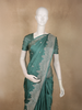 Muted Teal Green Floral Butta Zari Woven Design Semi Banarasi Saree with Zari Border