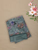 Muted Teal Green Floral Printed Chiffon Saree with Self Woven Border