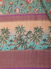 Muted Teal Green Floral Printed Design Semi Tussar Saree