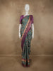 Muted Teal Green Floral Printed Design Semi Tussar Saree