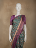 Muted Teal Green Floral Printed Design Semi Tussar Saree