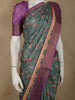 Muted Teal Green Floral Printed Design Semi Tussar Saree