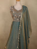 Muted Teal Green Sequins and Zardozi Embroidered Design Organza Gown with Dupatta