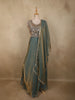 Muted Teal Green Sequins and Zardozi Embroidered Design Organza Gown with Dupatta