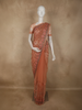 Muted Terracotta Peach Floral Embroidered Design Net Designer Saree