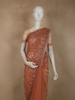 Muted Terracotta Peach Floral Embroidered Design Net Designer Saree