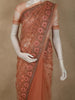 Muted Terracotta Peach Floral Embroidered Design Net Designer Saree