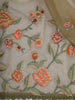 Muted Vine Olive Green Floral Vine Thread Embroidered Design Organza Party Wear Saree with Lace Border