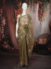 Muted Vine Olive Green Floral Vine Thread Embroidered Design Organza Party Wear Saree with Lace Border