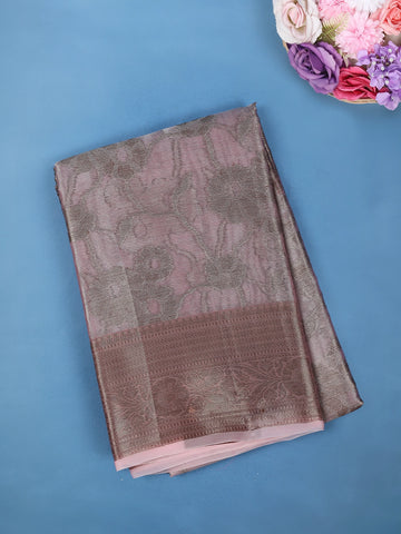 Muted Mauve Pink Floral Design Tissue Silk Saree - Diadem