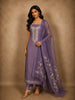 Muted Purple Floral Embroidered Design Tissue Unstitched Salwar Material with Dupatta