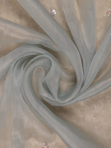 Muted Sage Green Floral Sequin Embroidered Organza Designer Saree - Diadem