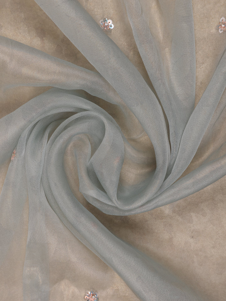 Muted Sage Green Floral Sequin Embroidered Organza Designer Saree - Diadem