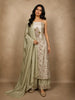 Muted Sage Olive Green Floral Thread Embroidered Design Cotton Unstitched Salwar Material