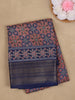 Navy Blue Ajrakh Printed Cotton Saree with Zari Border