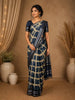 Navy Blue And Beige Abstract Brush Print Chandheri Cotton Saree