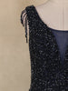 Navy Blue Beads Embellished Design Net Ball Gown with Sleeveless Shoulder Tassel Design