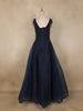 Navy Blue Beads Embellished Design Net Ball Gown with Sleeveless Shoulder Tassel Design