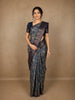 Navy Blue Bird Motif Printed Chanderi Cotton Saree with Zari Border