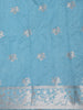 Navy Blue Birds Woven Raw Silk Saree with Contrast Sky Blue Zari Border