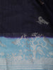 Navy Blue Birds Woven Raw Silk Saree with Contrast Sky Blue Zari Border