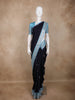 Navy Blue Birds Woven Raw Silk Saree with Contrast Sky Blue Zari Border
