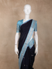 Navy Blue Birds Woven Raw Silk Saree with Contrast Sky Blue Zari Border