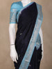 Navy Blue Birds Woven Raw Silk Saree with Contrast Sky Blue Zari Border