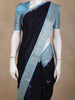 Navy Blue Birds Woven Raw Silk Saree with Contrast Sky Blue Zari Border