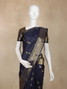 Navy Blue Butta Design Art Silk Saree with Contrast Zari Woven Border