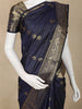 Navy Blue Butta Design Art Silk Saree with Contrast Zari Woven Border