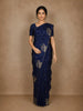 Navy Blue Butta Woven Design Semi Banarasi Saree withAnimal design Border