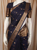 Navy Blue Butta Zari Woven Design Kanchipuram Silk Saree with Matching Zari Border