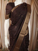 Dark Chocolate Brown Butta Zari Woven Design Kanchipuram Silk Saree with Matching Zari Border
