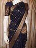 Navy Blue Butta Zari Woven Design Kanchipuram Silk Saree with Matching Zari Border