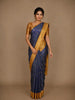 Navy Blue Checked Butta Design Semi Tussar Saree