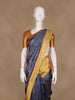Navy Blue Checked Butta Design Semi Tussar Saree