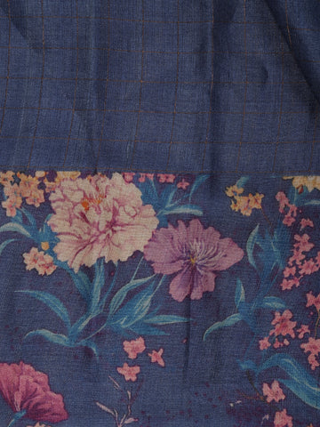Navy Blue Checked Design Tussar Silk Saree - Diadem