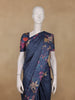 Navy Blue Checked Design Tussar Silk Saree - Diadem