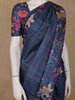 Navy Blue Checked Design Tussar Silk Saree - Diadem