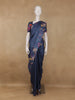 Navy Blue Checked Design Tussar Silk Saree - Diadem
