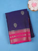 Navy Blue Checked Mysore Silk Saree With Silver Zari Motifs And Pink Border
