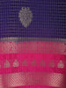 Navy Blue Checked Mysore Silk Saree With Silver Zari Motifs And Pink Border