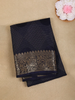 Navy Blue Checked Mysore Silk Saree With Zari Floral Border And Circle Motifs