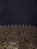 Navy Blue Checked Mysore Silk Saree With Zari Floral Border And Circle Motifs