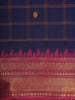 Navy Blue Checked Woven Design Cotton Saree with Pink Zari Border