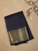 Navy Blue Checked Woven Design Soft Silk Fancy Saree