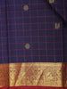 Navy Blue Checked Zari Woven Design Pure Kanchipuram Silk Saree with Contrast Maroon Border