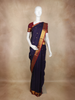 Navy Blue Checked Zari Woven Design Pure Kanchipuram Silk Saree with Contrast Maroon Border