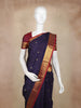 Navy Blue Checked Zari Woven Design Pure Kanchipuram Silk Saree with Contrast Maroon Border